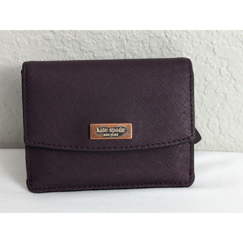 Kate Spade Small Mini Wallet Plum Purple ~ Credit Cards, ID Window, Coin Zipper